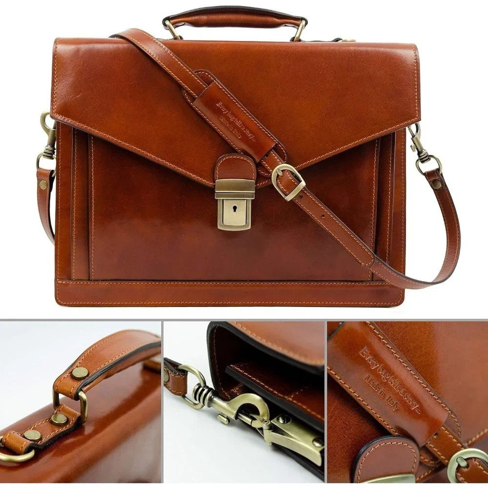 Men's Brown Italian Leather Laptop Bag